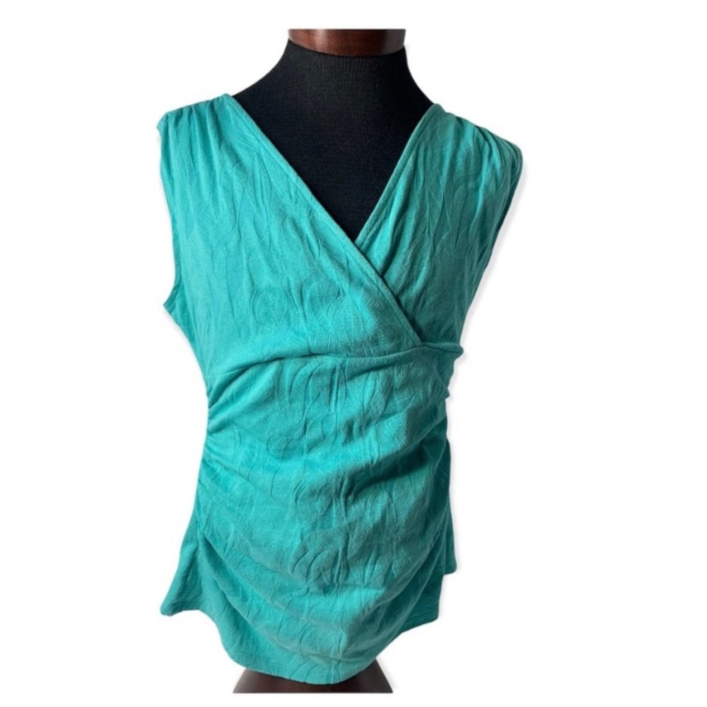 ANNE TAYLOR LEAF PATTERN SLEEVELESS V-NECK BLOUSE- SIZE LP
